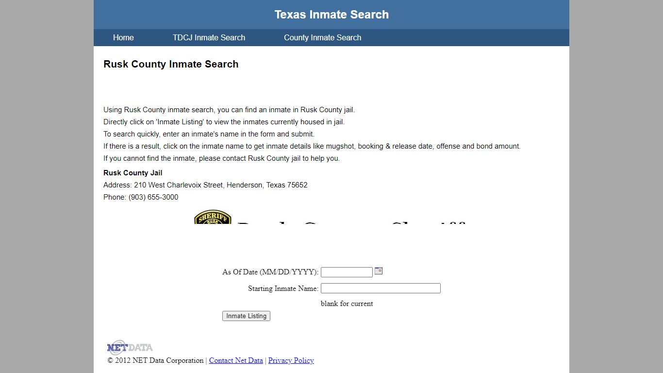 Rusk County Jail Inmate Search